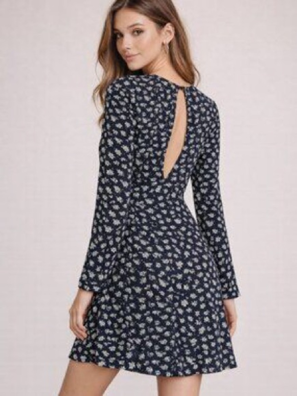 Trixxi Navy Blue Floral Fit-and-Flare Dress
